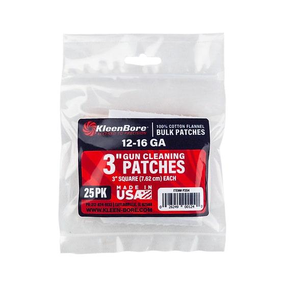 KleenBore Cotton Patches 3” Square 12-16 ga 25/ct - Kleenbore