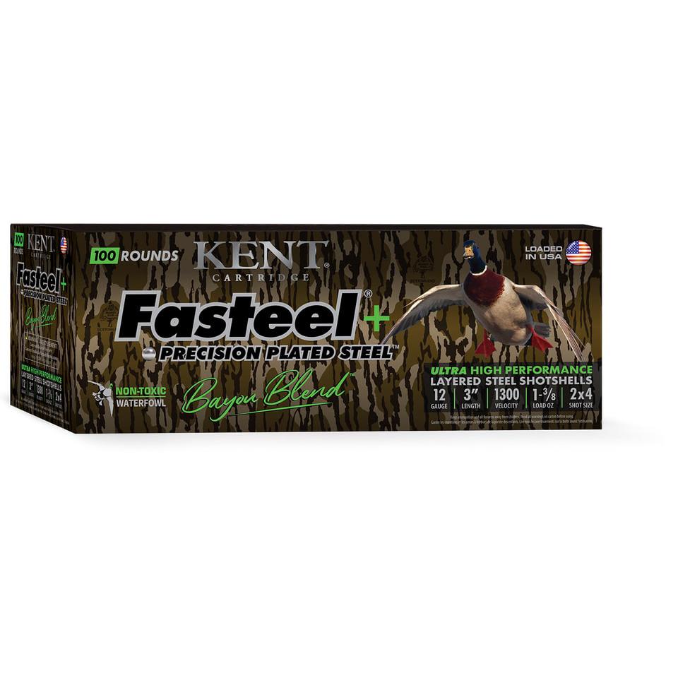 Kent Fasteel+  Precision Plated Steel Bayou Blend Shotshells 12ga 3" 1-3/8oz 1300 fps #2 & #4 100/ct - Kent Cartridge