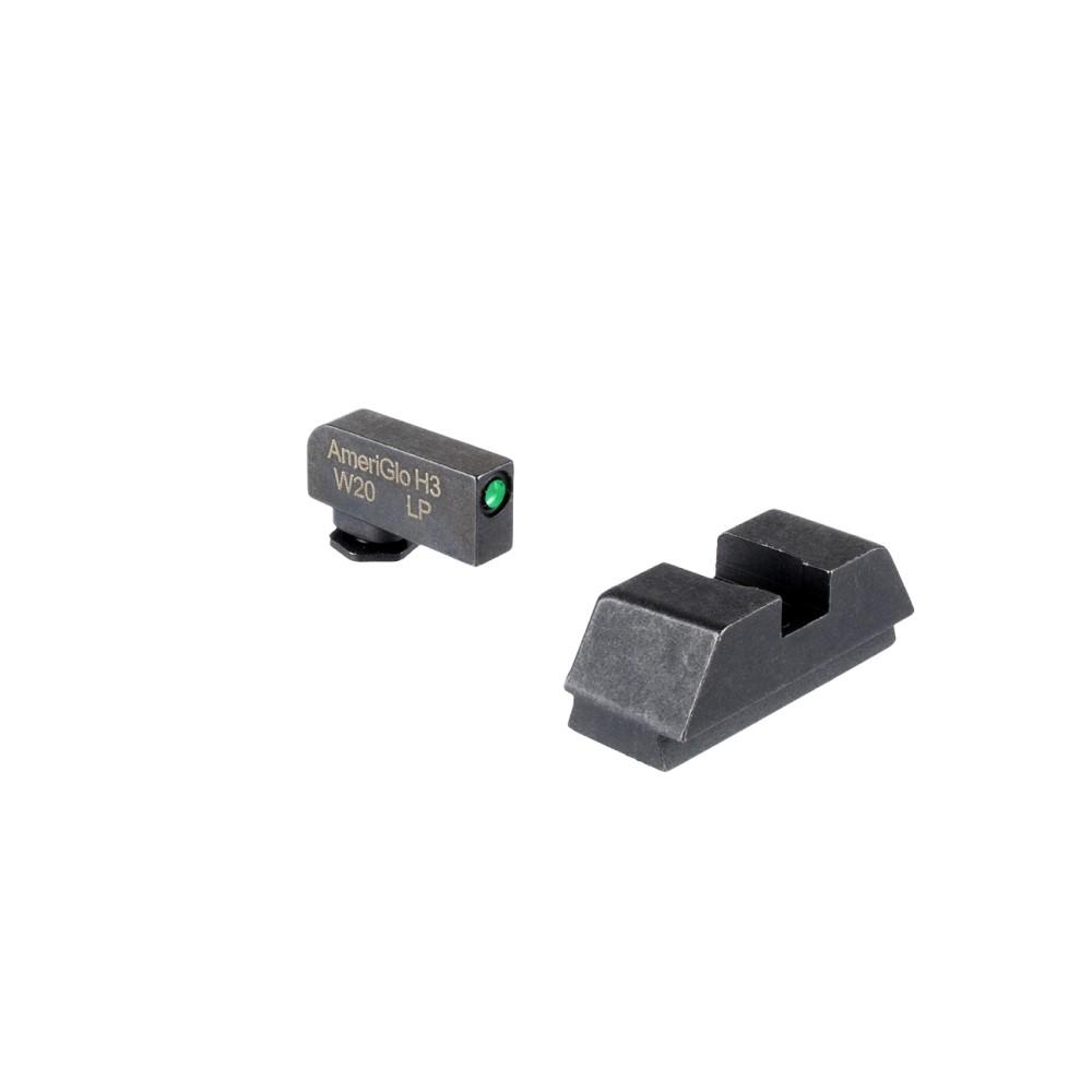 Ameriglo Optics Compatible Tritium Handgun Sight Set for Glock Flat Black .295” Rear 1L Tall Green with Black .220” Front - Ameriglo