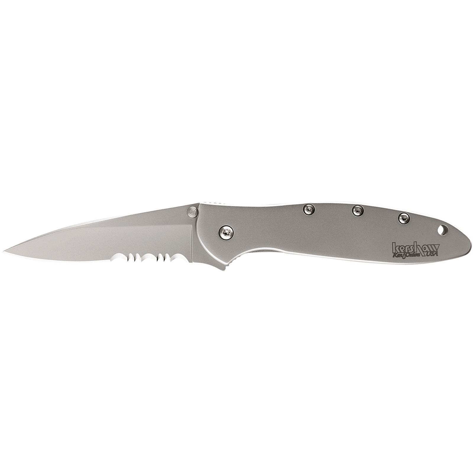 Kershaw Ken Onion Leek Folding Knife 3" Partially Serrated Drop Point Blade Silver - Kershaw