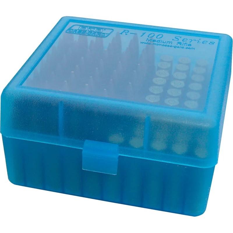 MTM Flip Top Ammo Box for 22-250/.243/.308 Win/.220 Swift 100 Rounds Clear Blue - MTM