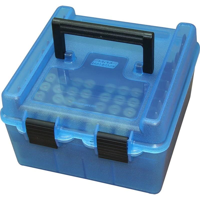 MTM Deluxe Ammo Box Handle WSM WSSM Ultra Mag 100 Rounds Clear Blue - MTM