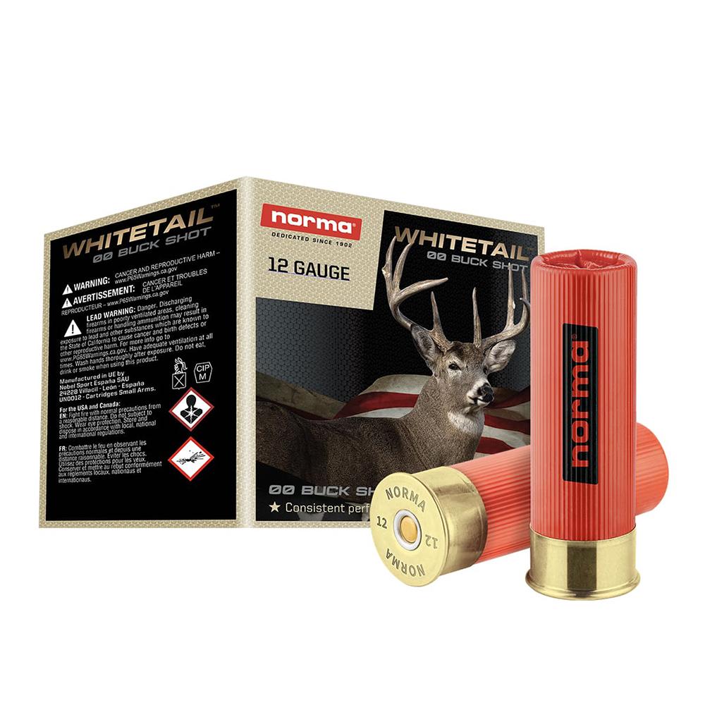 Norma WHITETAIL Shotshells 12ga 2-3/4" 9 Pellet 1345 fps #00 25/ct - Norma