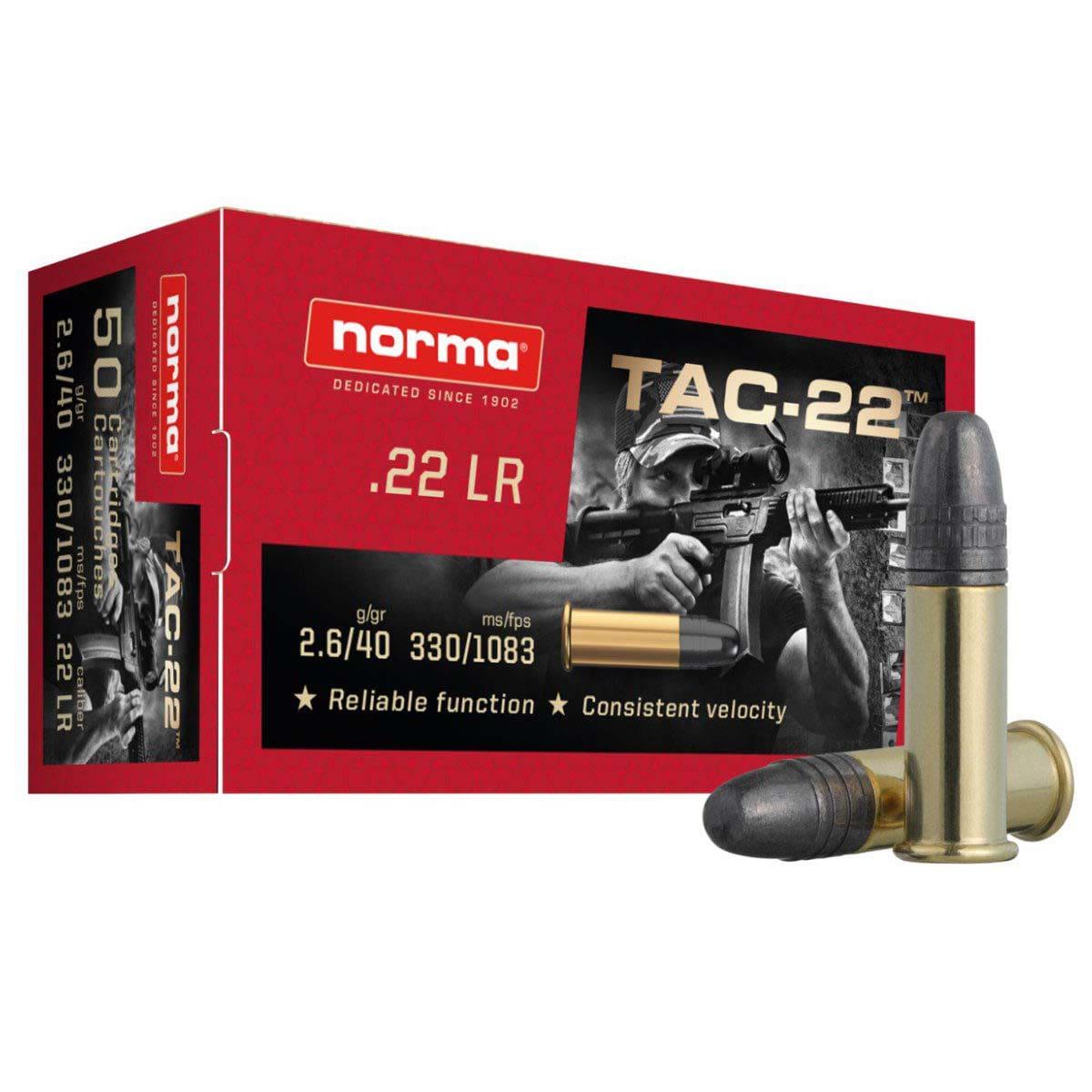 Norma TAC-22 Rimfire Ammunition .22 LR 40gr LRN 1083 fps 50/ct - Norma