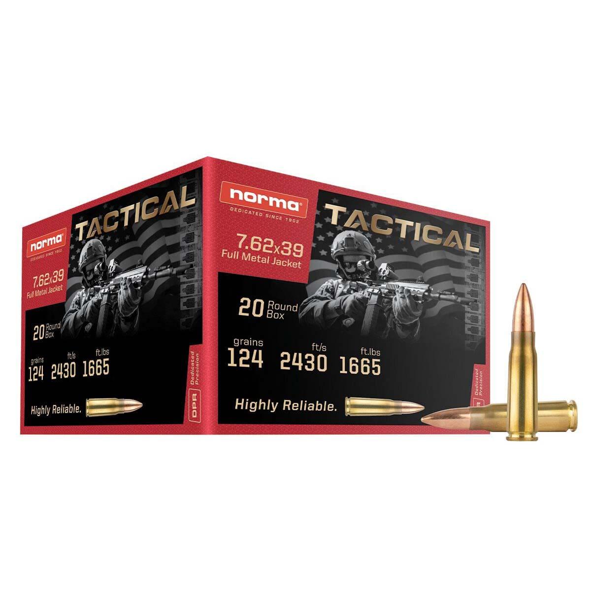 Norma Range & Training Rifle Ammunition 7.62x39 124gr FMJ 2430 fps 20/ct - Norma