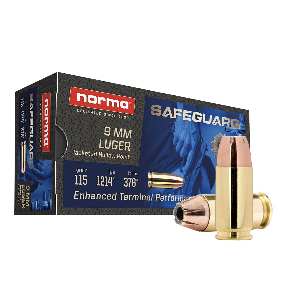 Norma Safeguard Handgun Ammunition 9mm Luger 115gr JHP 1214 fps 50/ct - Norma