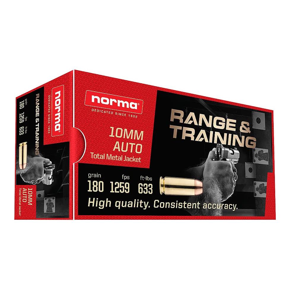 Norma Range & Training Rifle Ammunition 10mm Auto 180gr TMJ 1259 fps 50/ct - Norma