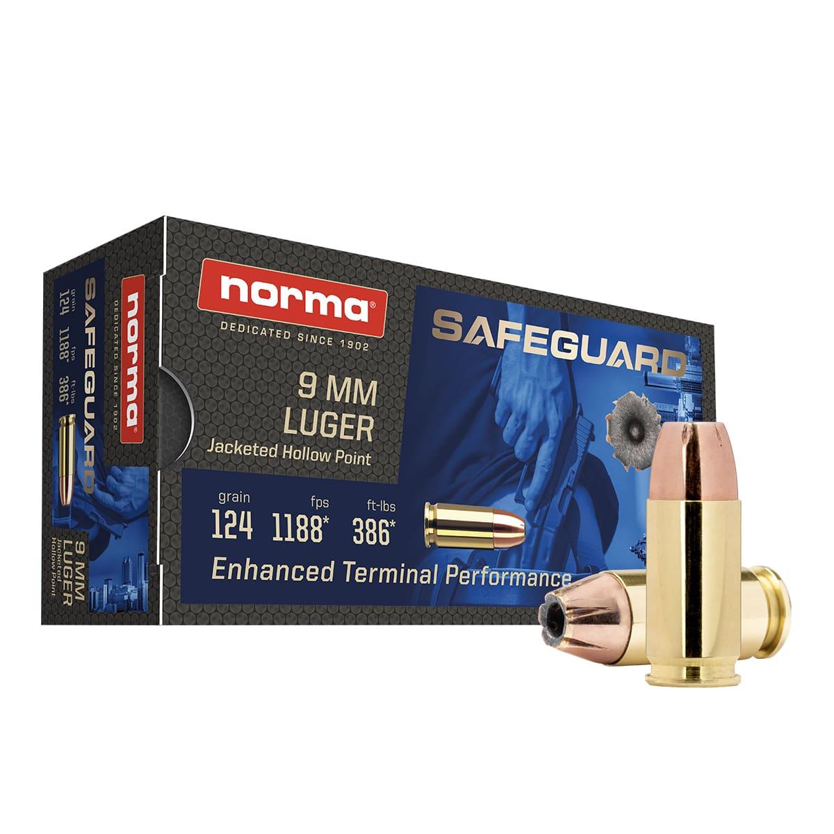 Norma Safeguard Handgun Ammunition 9mm Luger 124gr JHP 1188 fps 50/ct - Norma