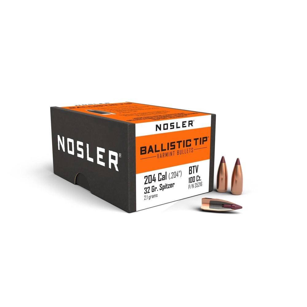 Nosler Ballistic Tip Varmint Bullets .204 cal .204" 32 gr SBT-SB 100/ct - Nosler