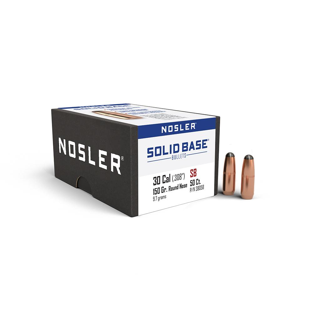 Nosler Solid Base Round Nose Rifle Bullets .30 Cal .308" 150 gr 50/ct - Nosler