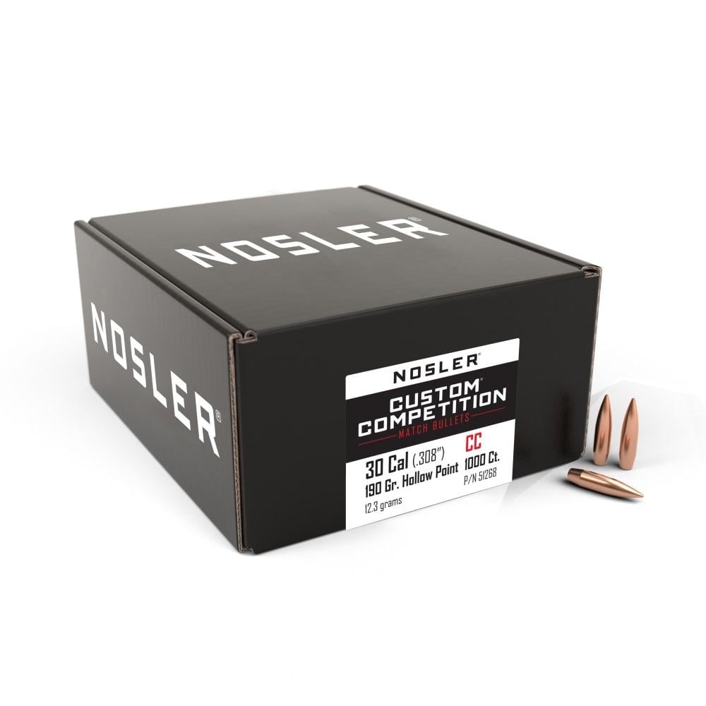 Nosler Custom Competition Bullets .30 cal .308" 190 gr HPBT 1000/ct - Nosler