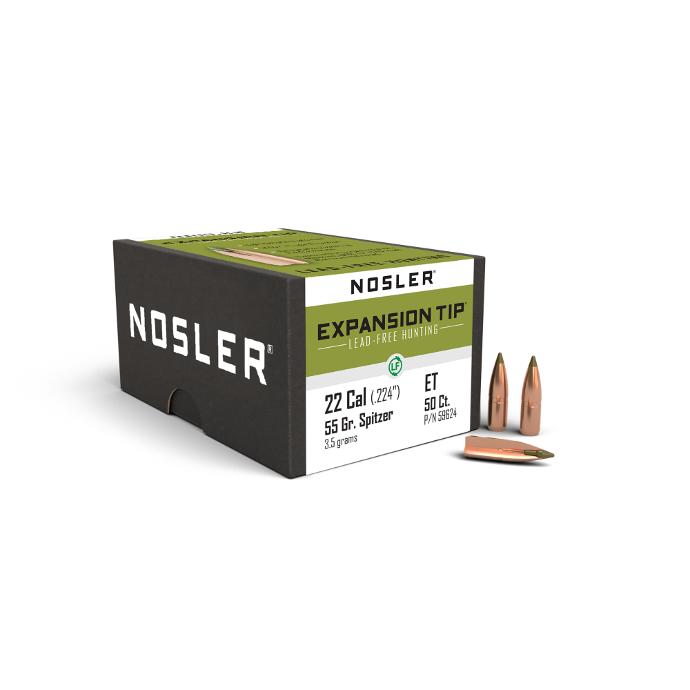 Nosler E-Tip Lead Free Rifle Bullets .22LR .224" 55gr SPTZ E-Tip 50/ct - Nosler