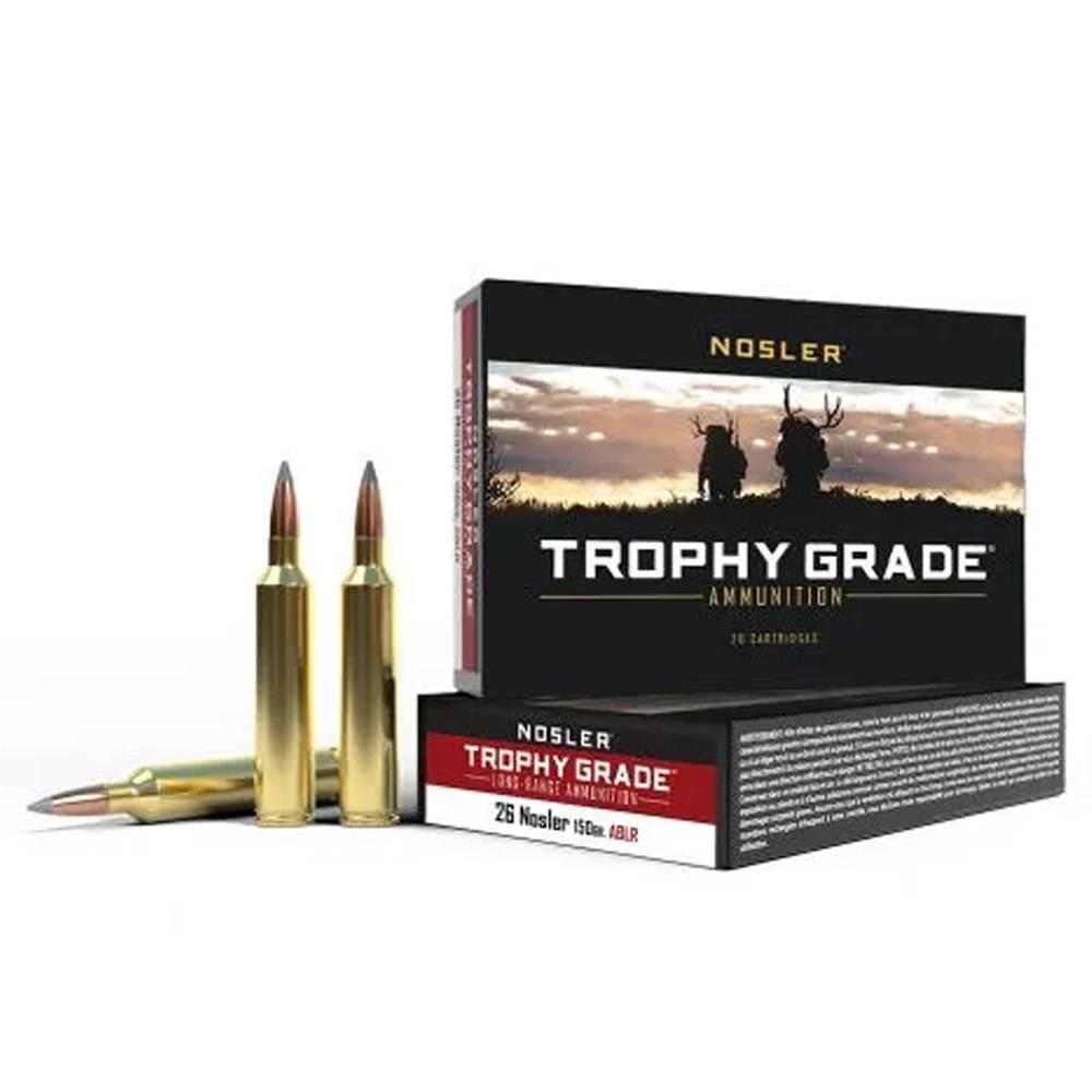 Nosler Ammo Trophy Grade Rifle Ammunition 26 Nosler 150g AB LR 3200 fps SP 20/ct - Nosler