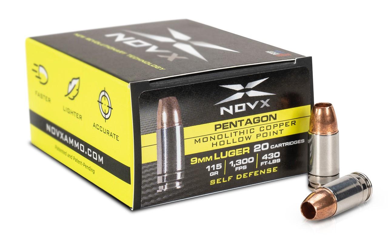 NovX Pentagon Handgun Ammunition 9mm Luger 115gr CHP 1300 fps 20/ct - NovX