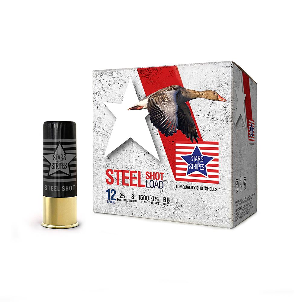 PPU Stars & Stripes Steel Shotshell 12ga 3''  1-1/8 oz 1500 fps #BB 25/ct - PPU