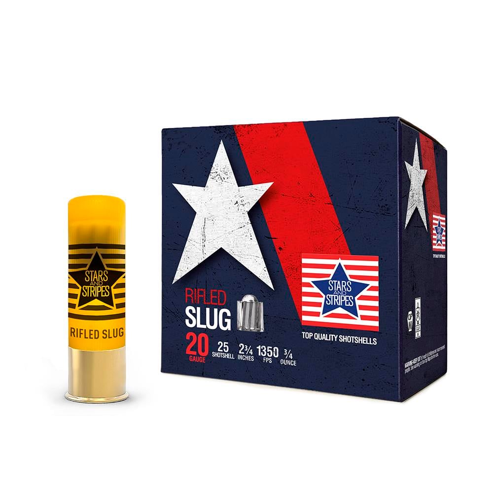 PPU Stars & Stripes Rifled Slug Shotshells 20ga 2-3/4'' 3/4 ozoz 1350 fps Slug 25/ct - PPU