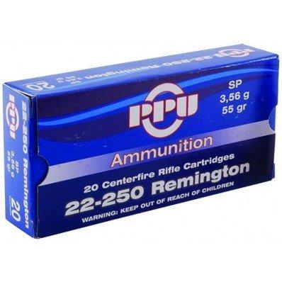 PPU Rifle Ammunition 22-250 Rem 55 gr SP 3680 fps 20/ct - PPU