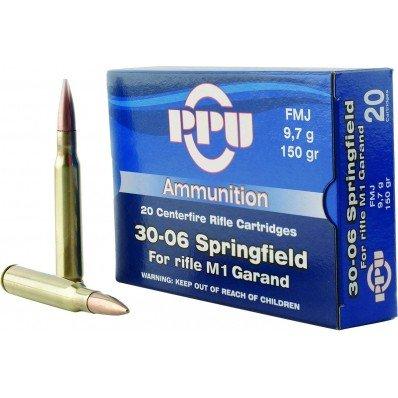 PPU Rifle Ammunition .30-06 Sprg 150 gr FMJ 1990 fps 20/ct - PPU