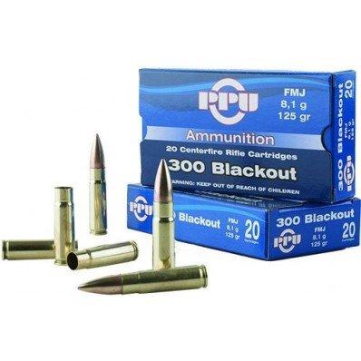 PPU Standard Rifle Ammunition .300 AAC Blackout 125 gr FMJ 1340 fps 20/ct - PPU