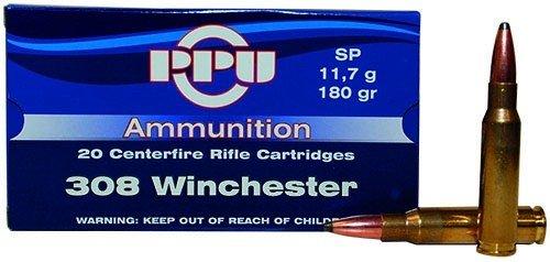 PPU Rifle Ammunition .308 Win 180 gr SP 2454 fps 20/ct - PPU