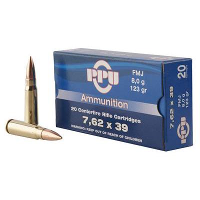 PPU Rifle Ammunition 7.62x39 123gr FMJ 2350 fps 20/ct - PPU