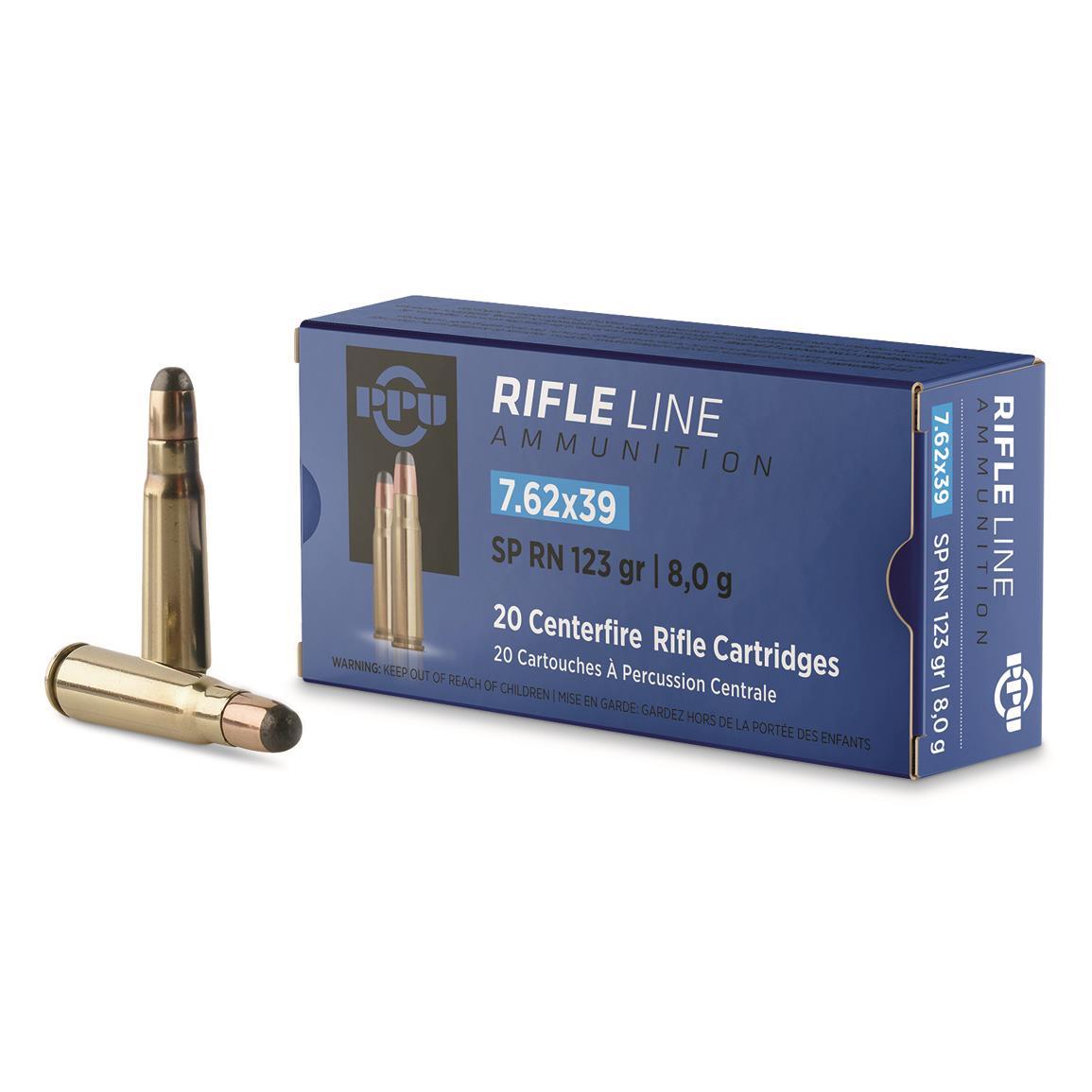 PPU Rifle Ammunition 7.62x39 123gr PSP 2350 fps 20/ct - PPU