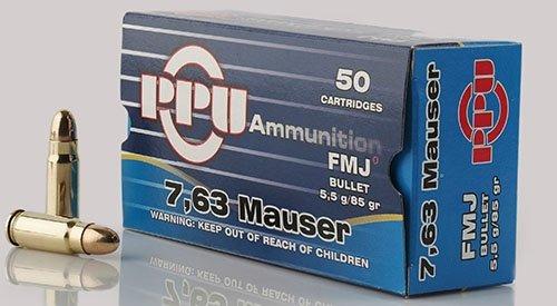 PPU Handgun Ammunition 7.63mm Mauser 85 gr FMJ 1510 fps 50/ct - PPU