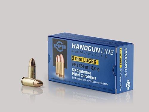 PPU Handgun Ammunition 9mm Luger  124 gr FMJ  1120 fps 50/ct - PPU