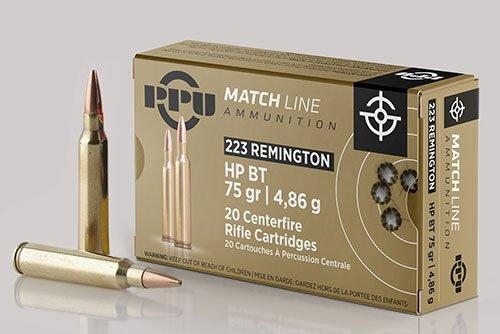 PPU Match Rifle Ammunition .223 Rem Match 75 gr HPBT 2720 fps 20/ct - PPU