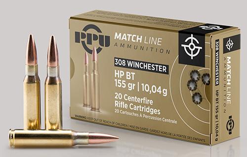 PPU Match Rifle Ammunition .308 WIN. 155 gr HPBT 2610 fps 20/ct - PPU