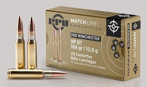 PPU Match Rifle Ammunition .308 Win Match 168 gr HPBT 2610 fps 20/ct - PPU