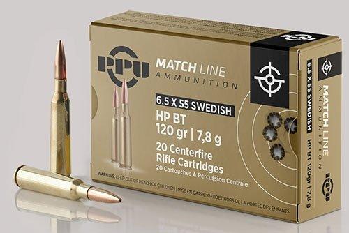 PPU Match Rifle Ammunition 6.5mm x 55 Swedish Match 120 gr HPBT 2723 fps 20/ct - PPU