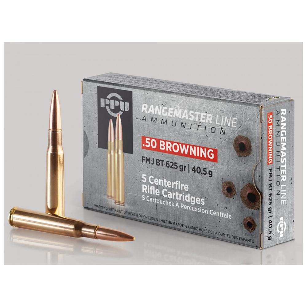 PPU Rangemaster Rifle Ammunition .50 BMG 625gr FMJ 2940 fps 5/ct - PPU