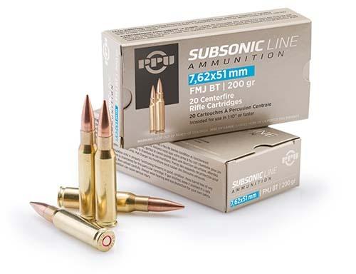 PPU Subsonic Rifle Ammunition 7.62x51mm 200 gr FMJBT 1050 fps 20/ct - PPU