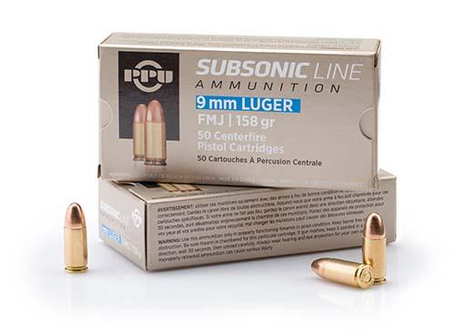 PPU Subsonic Handgun Ammunition 9mm Luger FMJ 158 gr 950 fps 50/ct - PPU