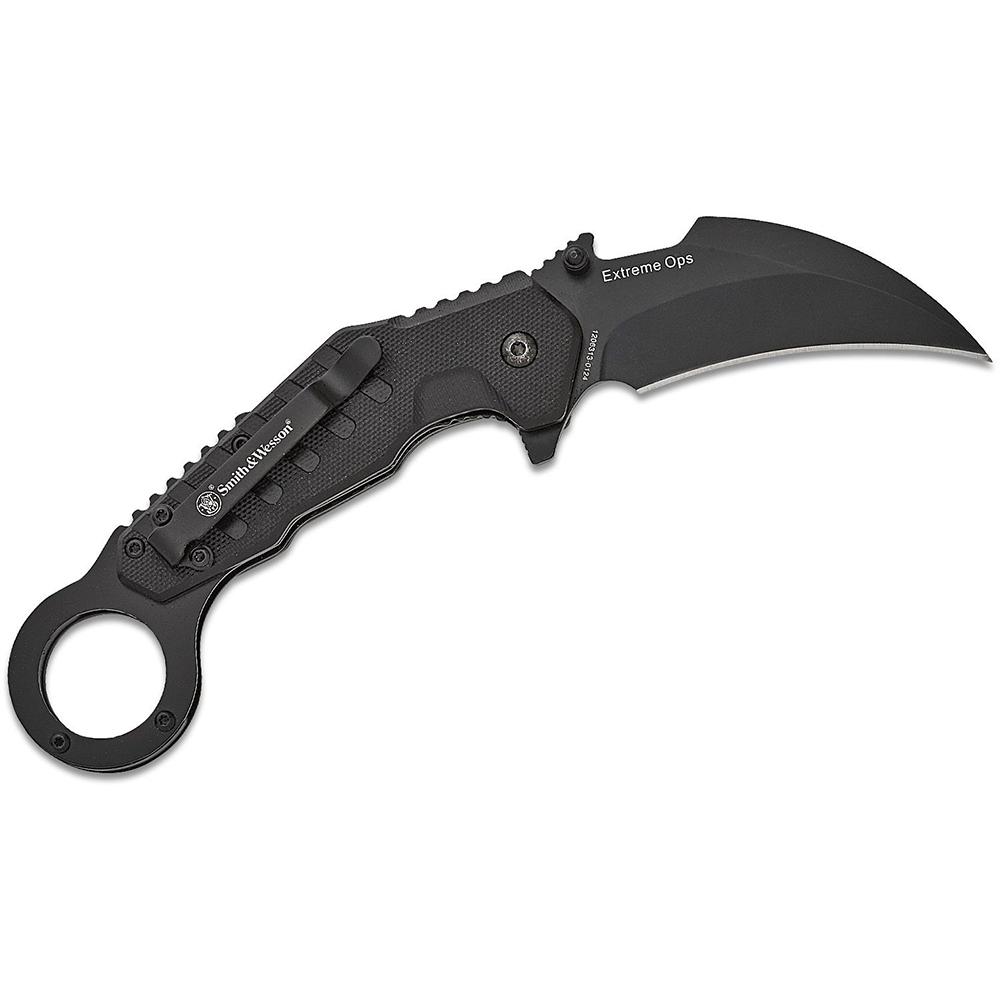 Smith & Wesson Extreme Ops Karambit Assisted Folding Knife 3" Hawkbill Blade Black - Smith & Wesson