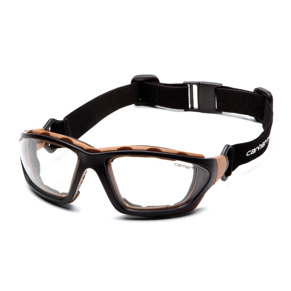 Pyramex Carhartt Carthage Shooting Glasses Black and Tan with Clear Anti-Fog Lens - Pyramex Safety