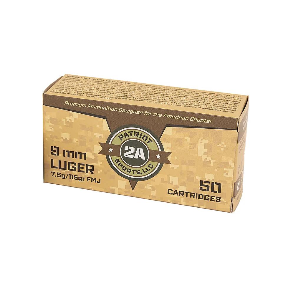 Patriot Sports Brass Case Handgun Ammunition 9mm Luger 115gr FMJ 1230 fps 1000/ct (20-50/ct Boxes) - Patriot Sports