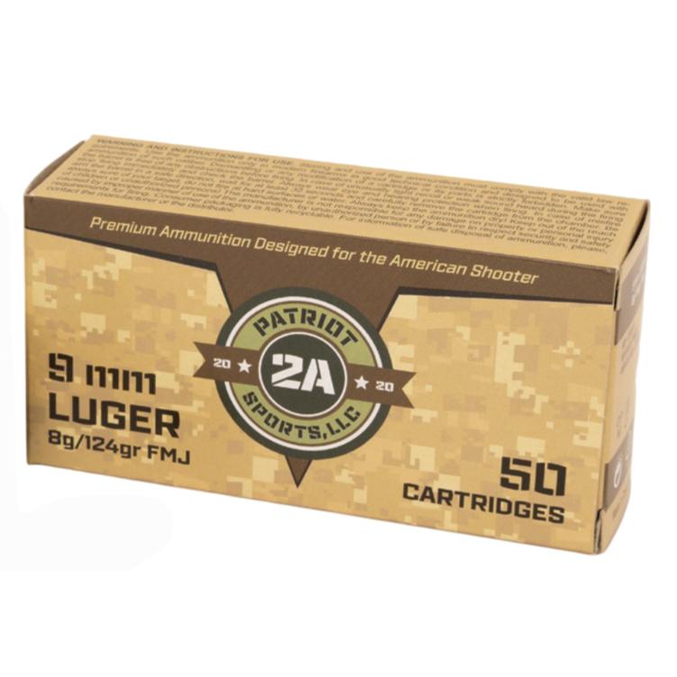 Patriot Sports Handgun Ammunition 9mm Luger 124gr FMJ 1148 fps 50/ct - Patriot Sports