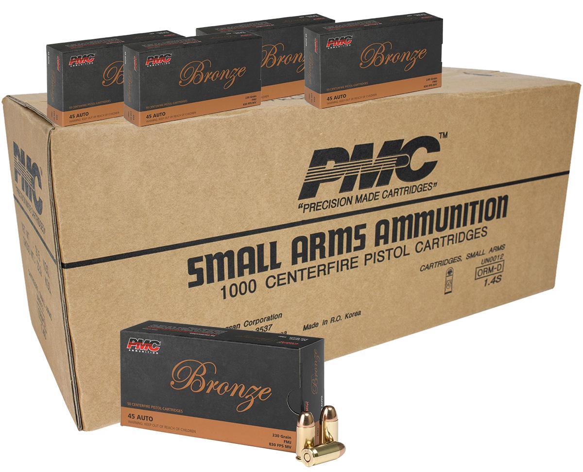 PMC Bronze .45 ACP Handgun Ammunition 230 gr FMJ 830 fps 1000/ct - PMC