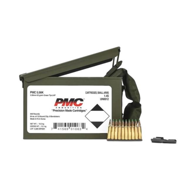 PMC Rifle Ammunition 5.56 NATO 62 gr Green Tip 3100 fps 1680/ct w/Bandoleer Metal Box (2-Metal Boxes) 1680/ct Total - PMC