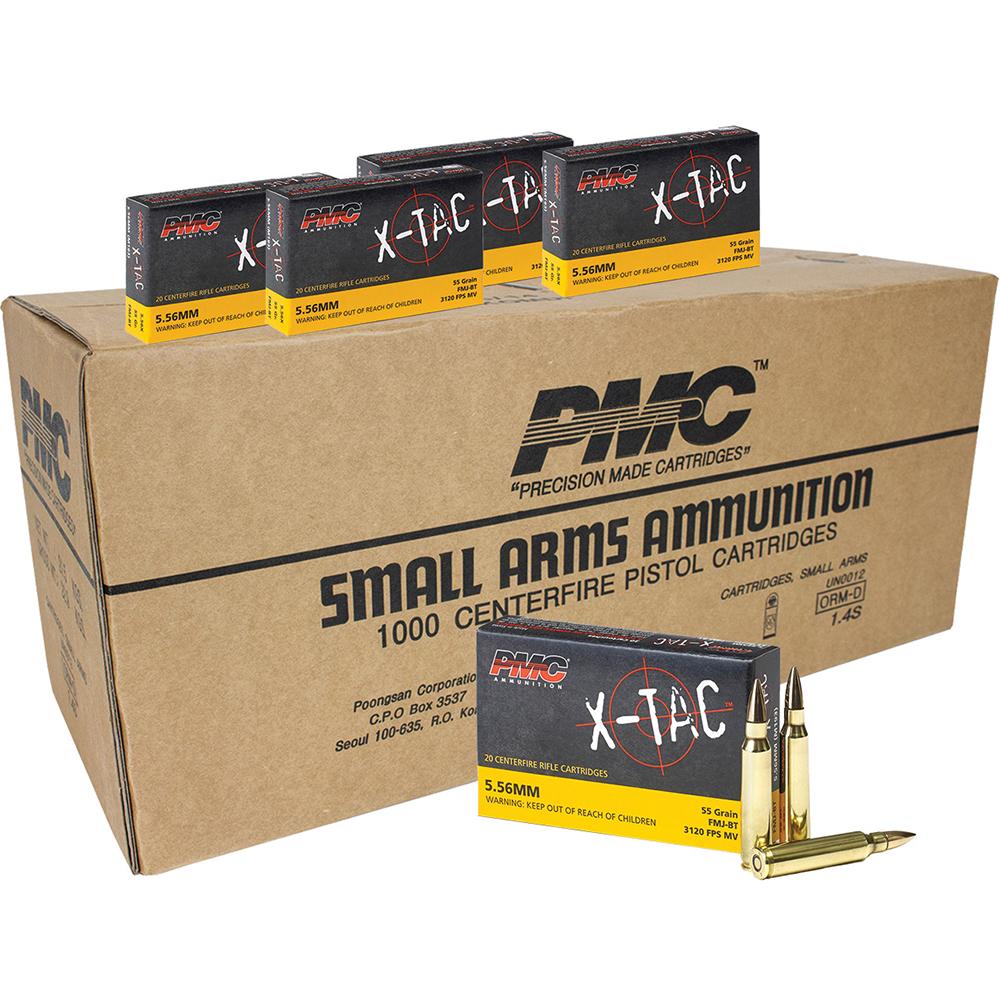 PMC X-Tac Rifle Ammunition 5.56x45mm 55 gr FMJBT 3120 fps 1000/ct - PMC