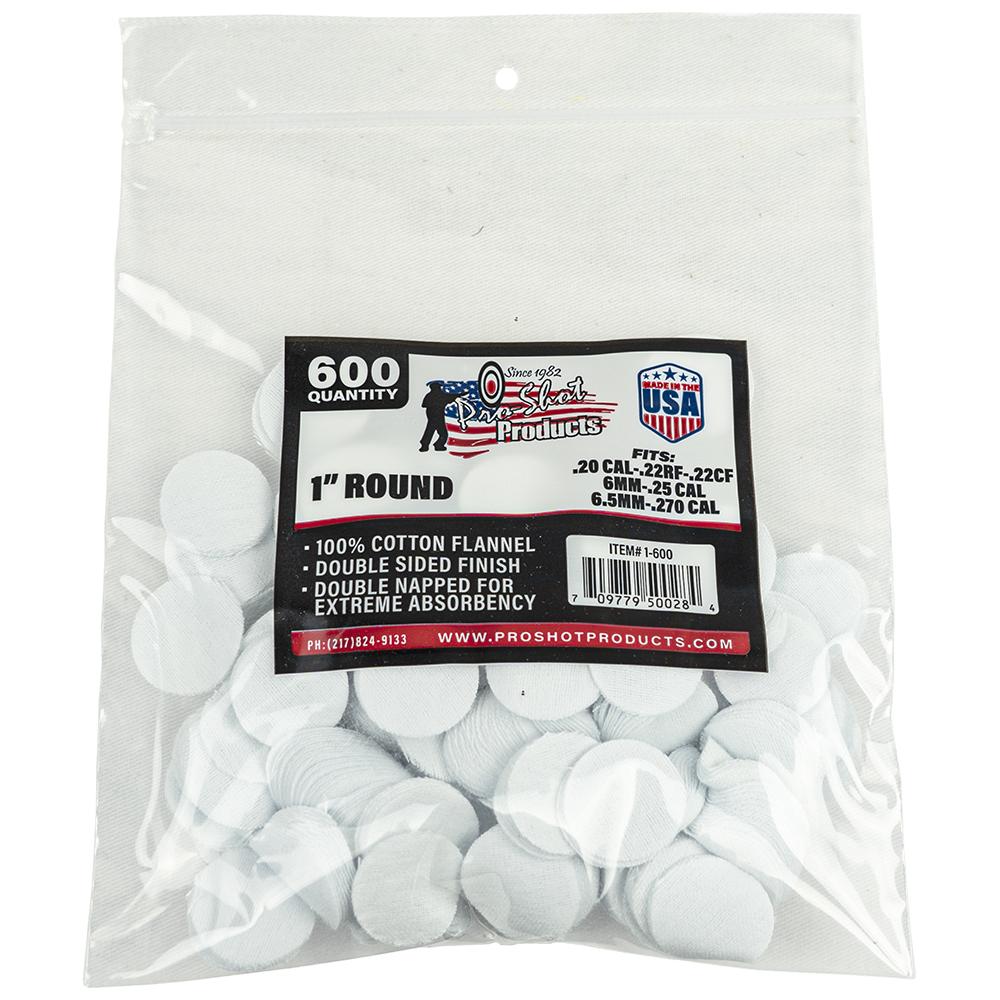 Pro-Shot 1" Round 100% Cotton Patches 600/ct - Pro-Shot