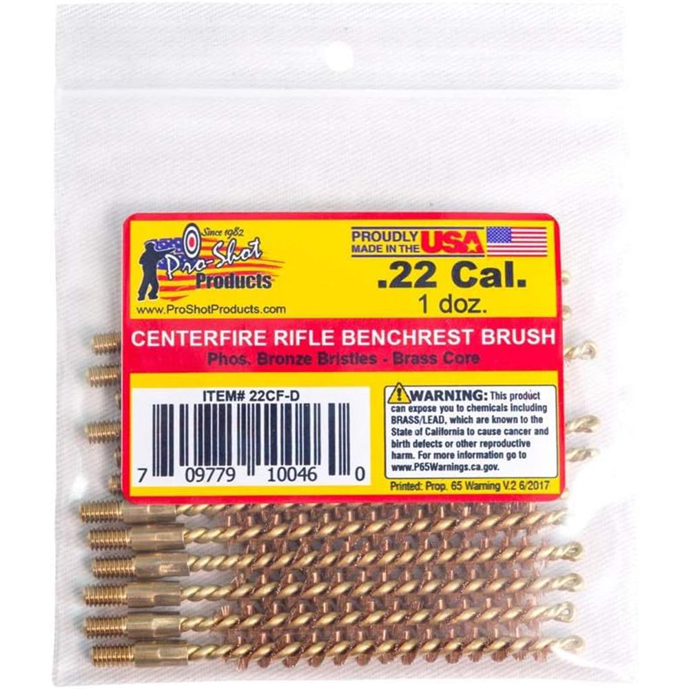 Pro-Shot Benchrest Phosphorus Bronze Rifle Cleaning Brushes (8/32 Thread) - .22 cal Centerfire 12/pk - Pro-Shot