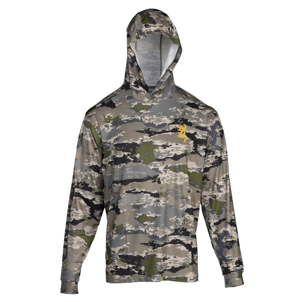 Browning Hooded Long Sleeve Tech Shirt Ovix Camo S - Browning Clothing