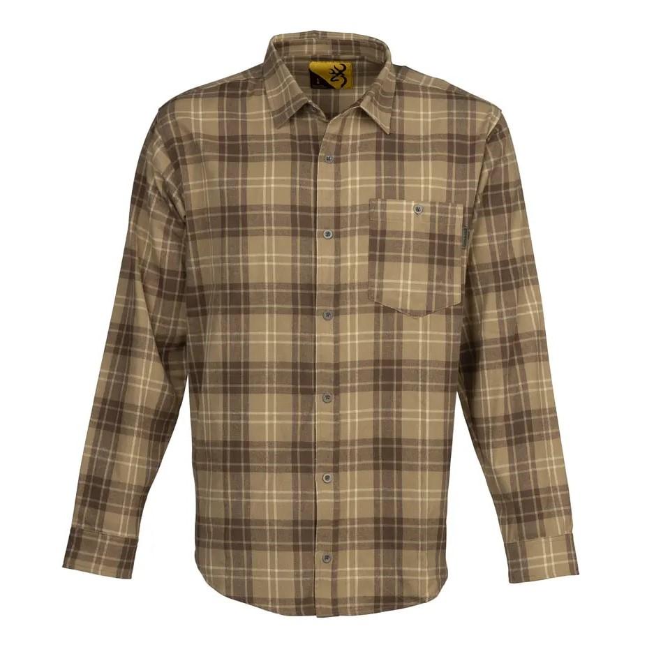 Browning Upland Flannel Long Sleeve Shirt Tan S - Browning Clothing