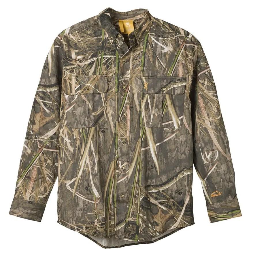 Browning Wasatch-CB Shirt Button-Front 2 Pocket Mossy Oak Shadow Grass Habitat S - Browning Clothing