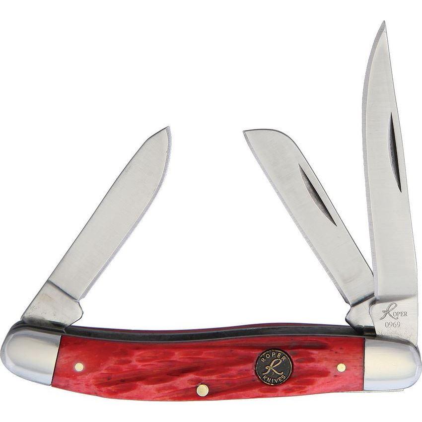 Roper Knives Stockman Chaparral Series Pocket Knife 3 Blades 2-1/2" Red Bone - Roper Knives