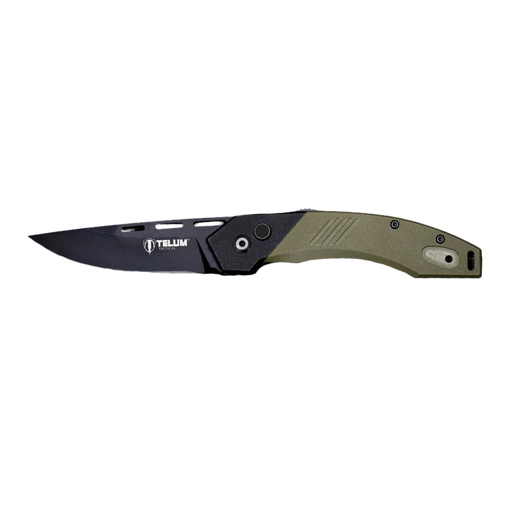 Telum Scorch Tactical Automatic Folding Knife 3-1/2" Drop Point Blade OD Green - Telum