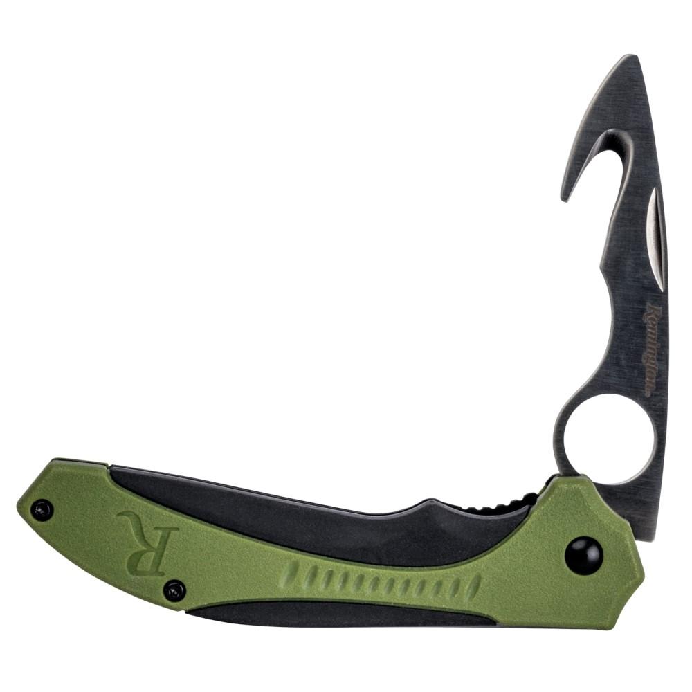 Remington Sportsman Folding Skinner Knife 3.25" Guthook OD Green and Black - Remington